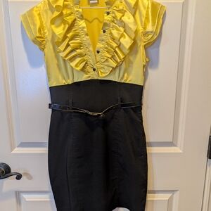 Yellow Ruffled Top with Black Skirt Dress